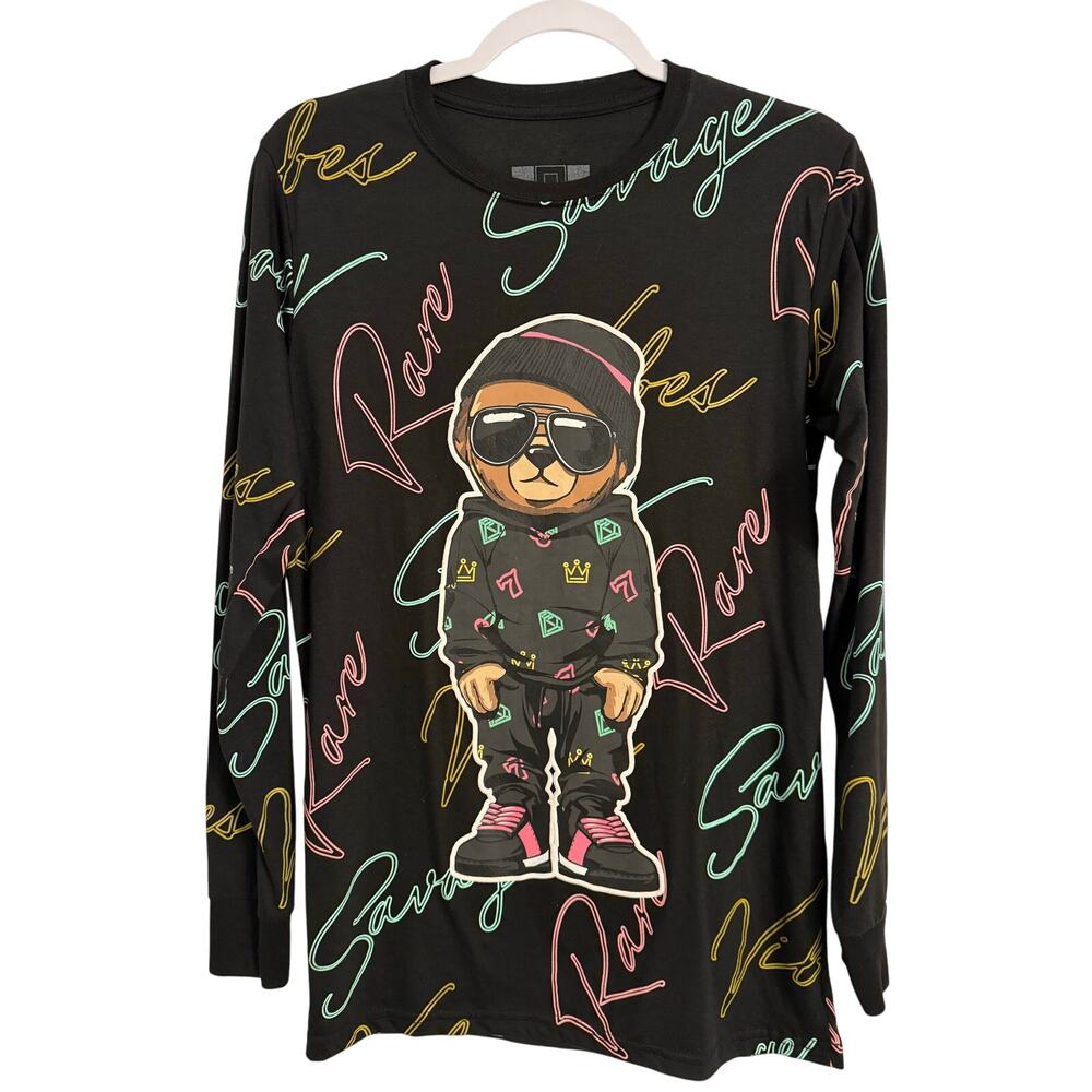 OG‎ Hustle Retro Hip Hop Bear Rare Savage Vibes Long Sleeve Men's Small T Shirt